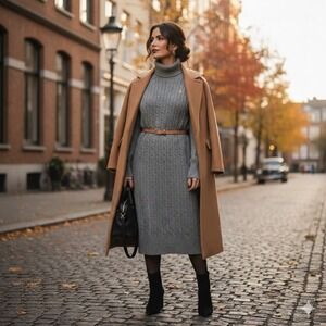 NWT Polo Ralph Lauren Women's XL Cable-Knit Wool Cashmere Sweater Dress Gray NWT